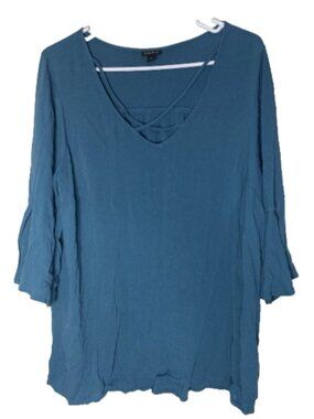 Torrid 1 1X Women's Plus Size Solid Blue High Low Peasant Top Blouse